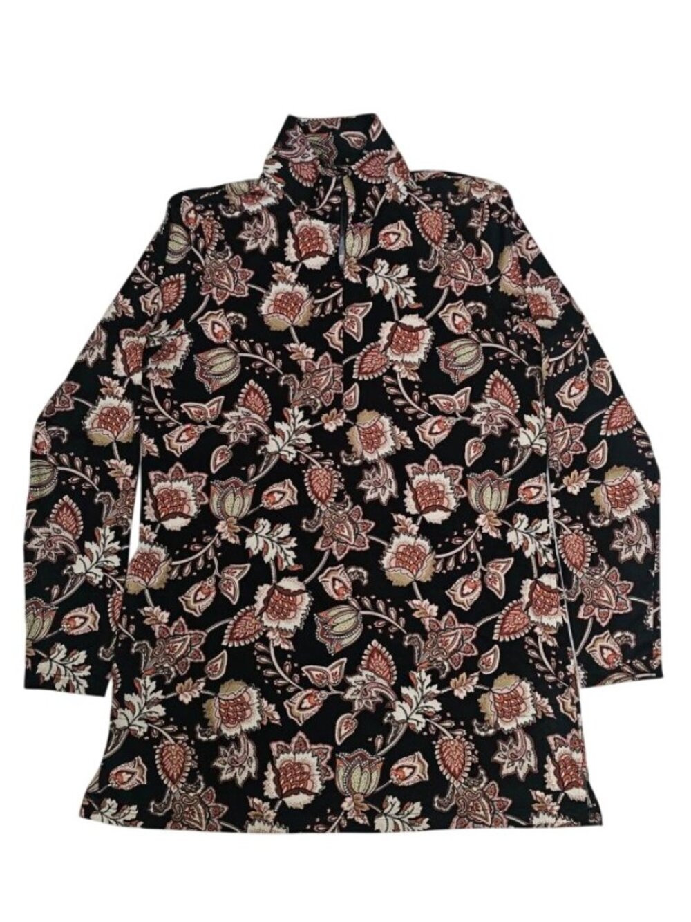 Lands' End Black Floral Mock Neck Long Sleeve Swim Tunic Cover-Up Size M (10-12) - Picture 2 of 16